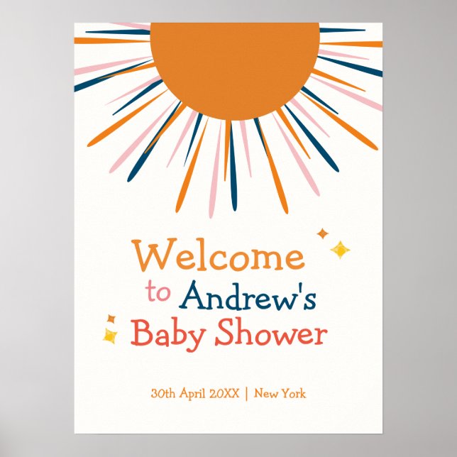 Póster Retro Aquí Viene La Bienvenida De Baby Shower Del  (Frente)