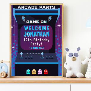 Póster Retro Arcade Birthday    Game On Party Decor