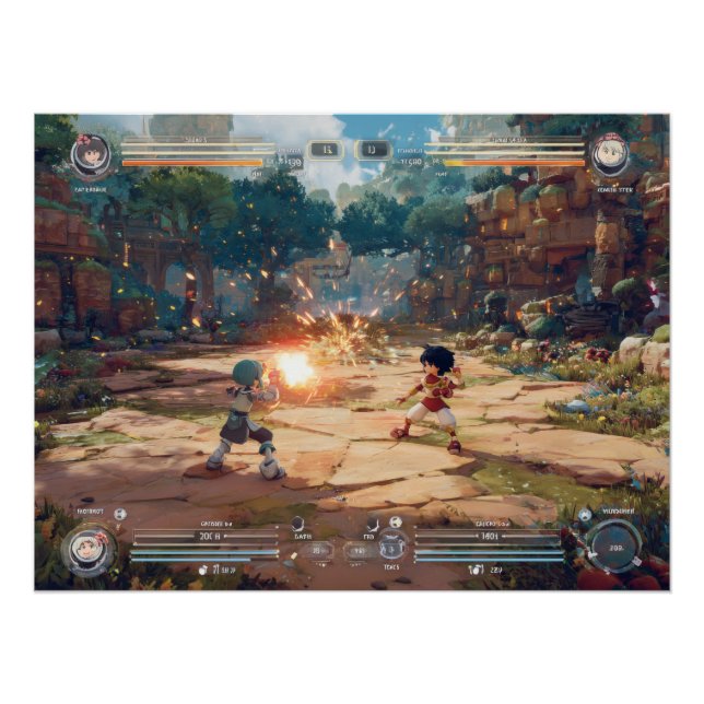 Póster Retro Arcade Fighter Game Showdown Scene (Anverso)