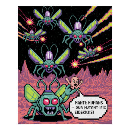 Póster Retro Arcade Manti Aliens Pixel Art - Funny Defend