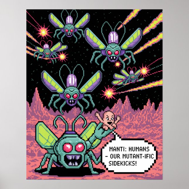 Póster Retro Arcade Manti Aliens Pixel Art - Funny Defend (Frente)