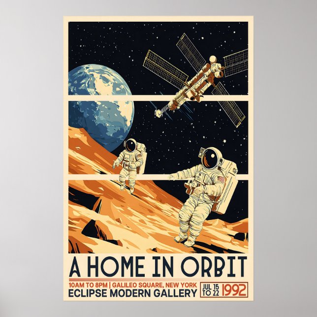 Póster Retro Astronauts in Space Print Mid-Century Modern (Frente)