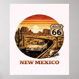 Póster Retro Atardecer del Desierto de Nuevo Méxic