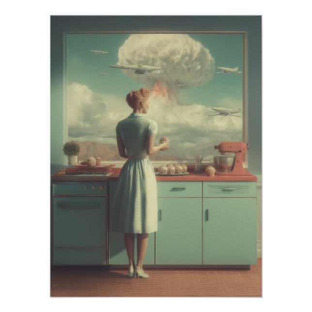 Póster Retro Atomic Kitchen Surreal Art (Anverso)