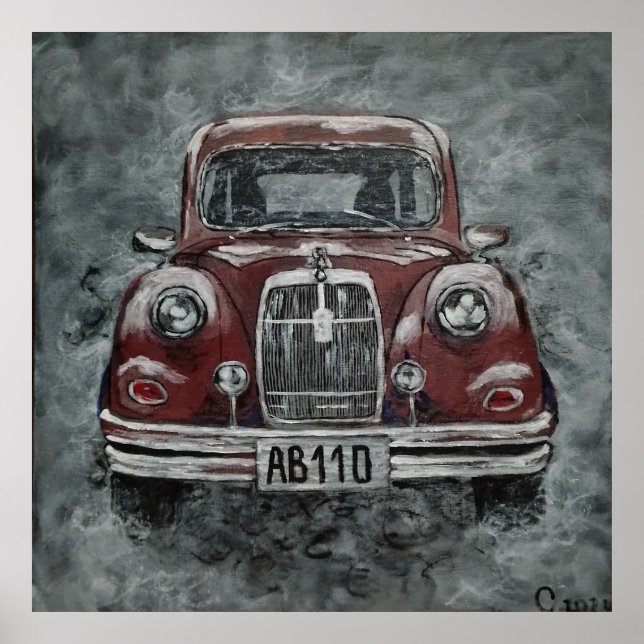 Póster retro, auto, coche, (Frente)
