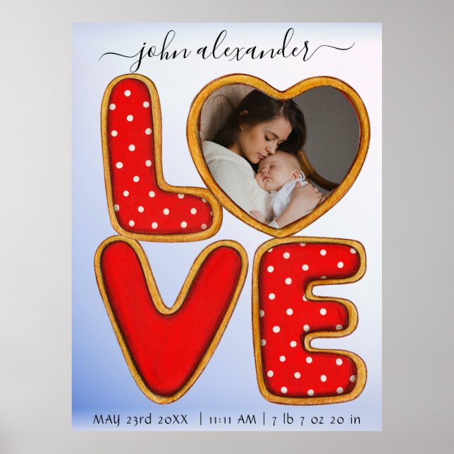 Póster Retro Baby Photo Birth Announcement Keepsake  Post (Frente)