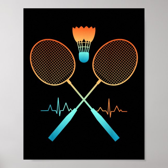 Póster Retro Badminton With Shuttle Heartbeat Ecg  (Frente)