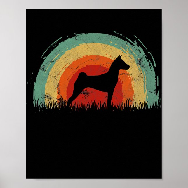 Póster Retro Basenji Vintage Hombres Perros Arcoiris Muje (Frente)