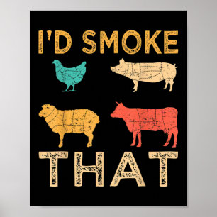 Póster Retro Bbq Me Encantaría Fumar Esa Barbacoa Diverti