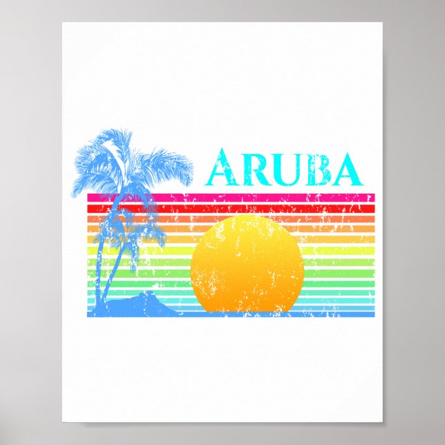 Póster Retro Beach Aruba Sunset (Frente)