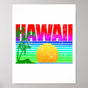 Póster Retro Beach Hawaii Sunset