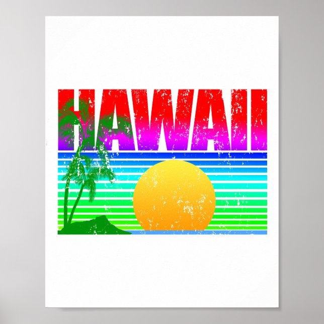 Póster Retro Beach Hawaii Sunset (Frente)