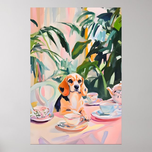 Póster Retro Beagle, Pintura al Óleo de Beagle, Vi (Frente)