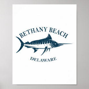 Póster Retro Bethany Beach Delaware Pesca Vintage Boati