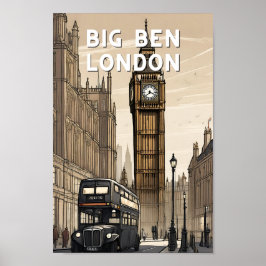 Póster Retro Big ben london gran cosecha británica