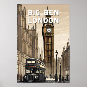 Póster Retro Big ben london gran cosecha británica