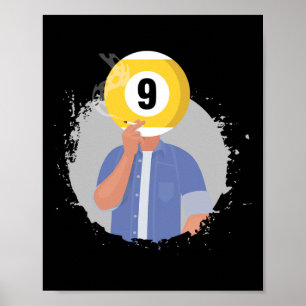 Póster Retro Billiards Snooker Billiard 9 Ll Player Cue S