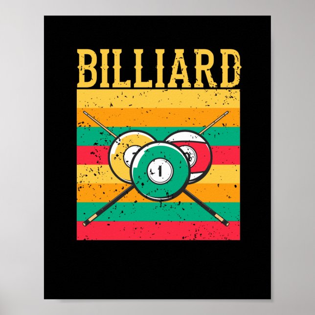 Póster Retro Billiards Table 8 Ball Vintage Pool Snooker (Frente)