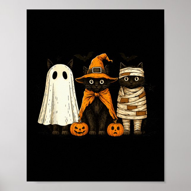 Póster Retro Black Cat Witch Y Halloween Pumpkin Women Me (Frente)