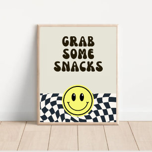Póster Retro blanco y negro agarra algunos Snacks símbolo
