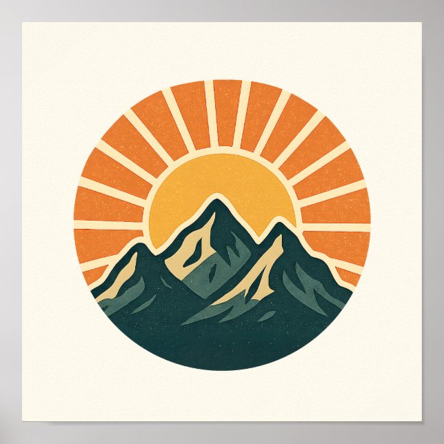 Póster Retro Blue Mountain Sunrise Outdoor Nature Sun Art (Frente)