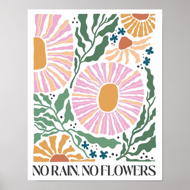 Póster Retro Boho Floral - "No llueve no hay flores" (Frente)