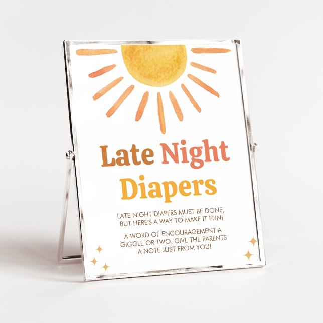 Póster Retro Boho Sunshine Baby Shower Late Night Diapers (Boy Boho Sunshine Baby Shower Late Night Diapers Sign)
