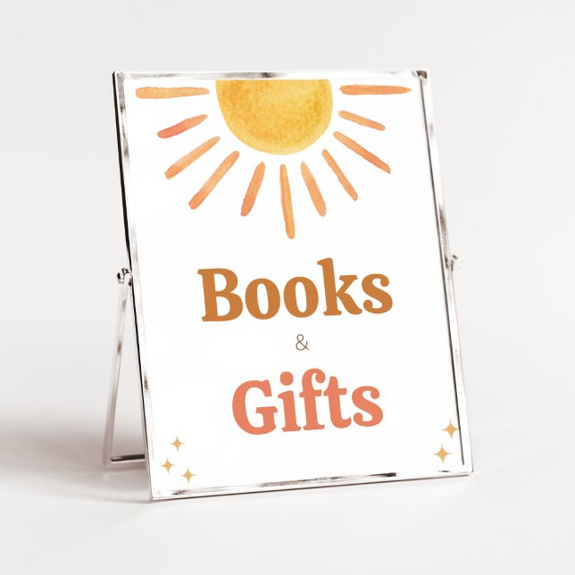 Póster Retro Boho Sunshine Baby Shower Libros y regalos (Boy Boho Sunshine Baby Shower Books and Gift Sign)