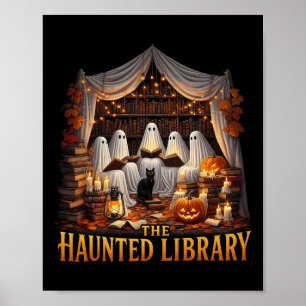 Póster Retro Bookish Witch Boo Ghost Haunted Bookstore Ha