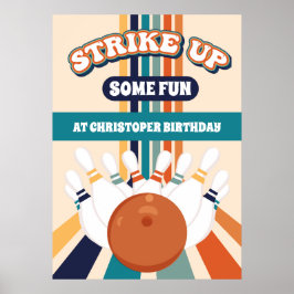 Póster Retro Bowling Niños Rótulo Fiesta de cumpleaños