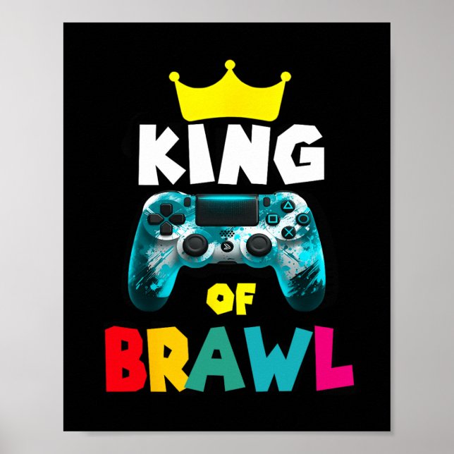 Póster Retro Brawl King Gamer Gaming Brawler Brawl Funny  (Frente)