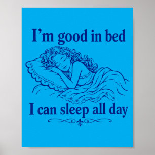 Póster Retro Bueno En La Cama Puede Dormir Día Divertido 