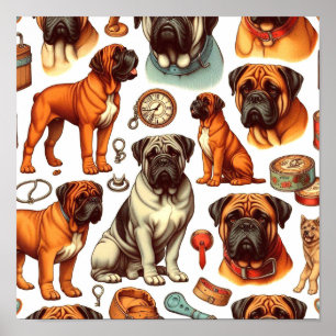 Póster Retro Bullmastiff Seamless