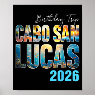 Póster Retro Cabo San Lucas 2026 Viaje de Cumpleaños Fami