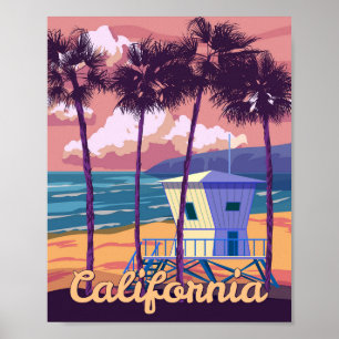 Póster Retro California. Casa de salvavidas