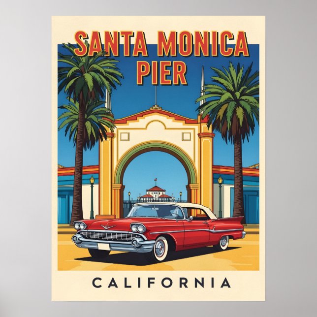 Póster Retro California dream Santa Monica Pier (Frente)