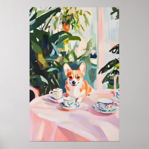 Póster Retro Cardigan Welsh Corgi, Corgi al óleo