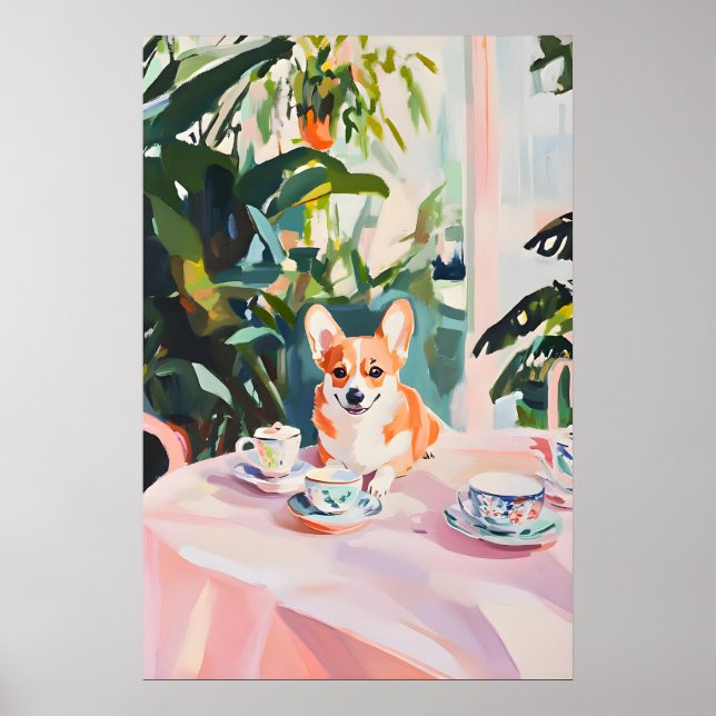 Póster Retro Cardigan Welsh Corgi, Corgi al óleo (Frente)
