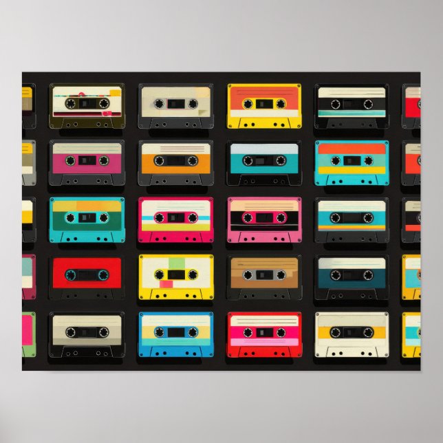 Póster Retro Cassette Tape Pattern – Vintage Music  (Frente)