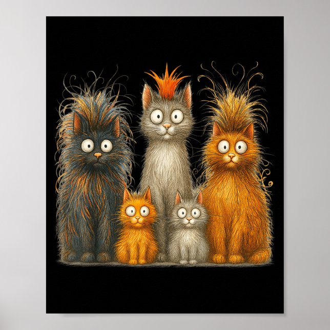 Póster Retro Cat Art Crazy Funny Kitten Gift Men Women Bo (Frente)
