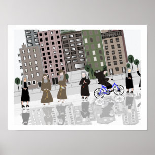 Poster retro católico del arte de las monjas y de