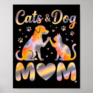 Póster Retro Cats and Dogs Mom Paw Print Pet Lover