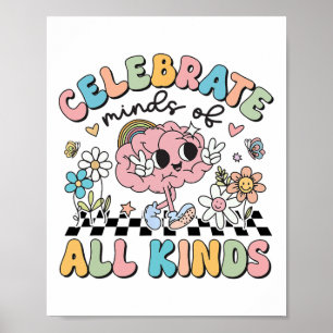 Póster Retro Celebra Las Mentes De Todo Tipo De Autis Cer