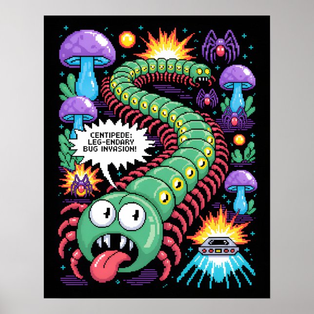 Póster Retro Centipede Arcade Pixel Art Wall Art (Frente)