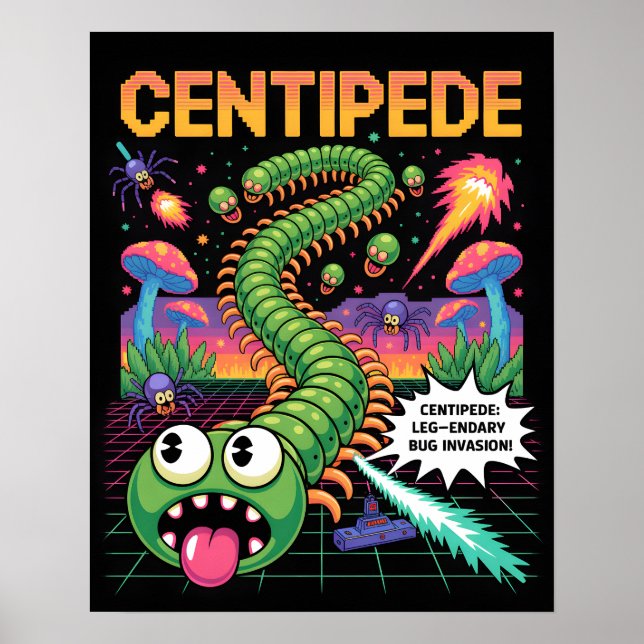 Póster Retro Centipede Arcade Pixel Art Wall Art - Leg-en (Frente)
