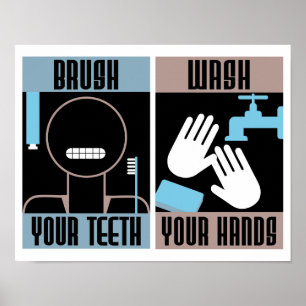 Póster retro Cepilla tus Dientes Lava tus Manos