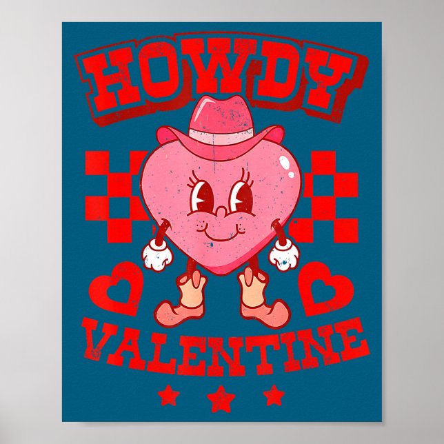 Póster Retro Checkered Howdy Western Valentines Day Cowbo (Frente)