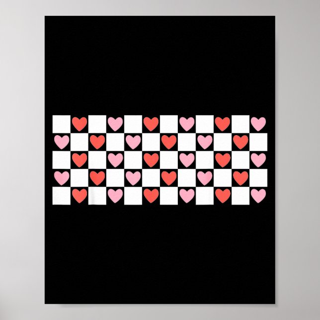 Póster Retro Checkered Red And Nk Hearts Valentines Day  (Frente)