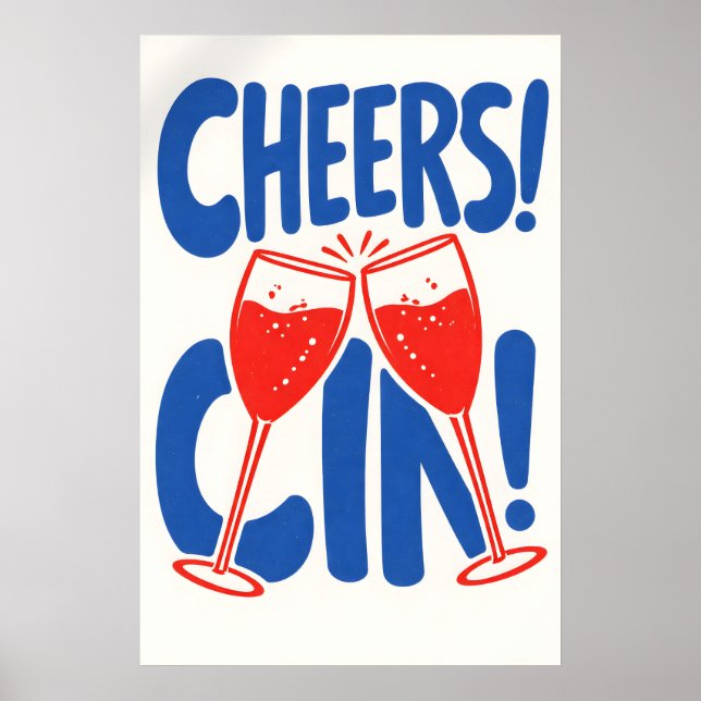 Póster Retro Cheers Cin, Tipografía de Cóctel (Frente)