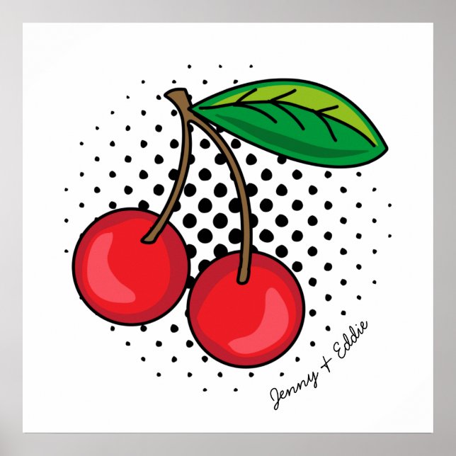 Póster Retro Cherries Comic Book Food Pop Art Poster (Frente)